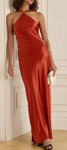 STAUD π Cadence Embellished Satin Maxi Dress in Rust Sz 4