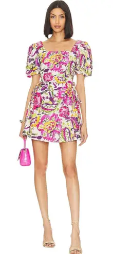 MISA Los Angeles Womens Dress Medium Floral Cutout Puff Sleeve Cottage Flirty