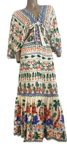 Farm Rio Anthropologie v-neck side cutout knot front maxi dress D2 2130