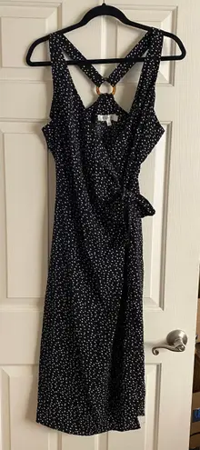 ROW A NEW  Black and White Polka-Dot Dress Side Tie Size L