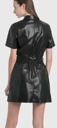Nanushka Halli Vegan Leather Short Sleeve Belted Mini Dress Black Womens Size XS