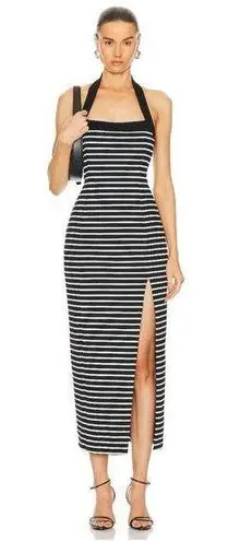 Nicholas NEW NWT Jane Contrast Square Neck Midi Dress In Black & Milk Stripe