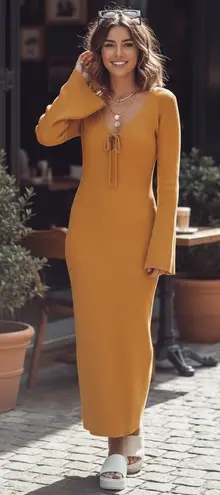 Charlie Holiday Mahalia Knit Dress Golden Size Small NWT