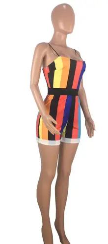Women Rainbow Strapless Suspenders Romper Multiple Size M