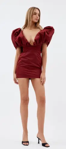 LaQuan Smith Puff Sleeve Mini Dress in Oxblood- New with tags