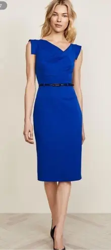 Black Halo NWOT Belted Classic Jackie O Midi Blue Dress size 2