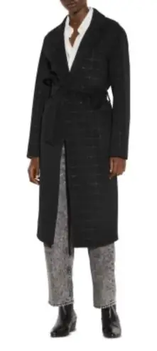 Sandro Antho Double Faced Wool Blend Metallic Long Coat Sz L