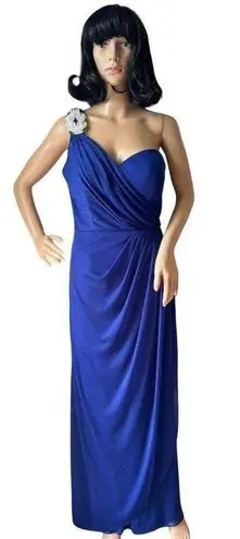 XScape NWT Blue Embellished One Shoulder Ruched Maxi Dress Gown size 14