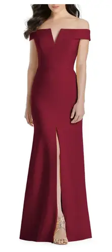 Dessy Collection Vivian Diamond Notched Off the Shoulder Crepe Gown size 10 Red