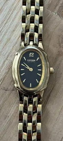 Citizen Eco-Drive Solar Ladies Watch Gold Tone Bracelet Black Dial