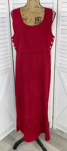 Jane Ashley Vintage Embroidered Microfiber Jumper Midi Dress Red Medium