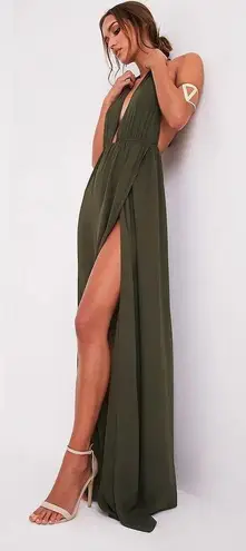 Pretty Little Thing Alina Khaki Plunge Maxi Dress