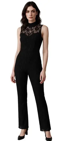 93 ELINE Line & Dot Black Lace Mock Neck Backless Jumpsuit Womens Size S Gothic