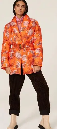 Rachel Antonoff Toni Belted Puffer Coat in Orange Cocktail size Large