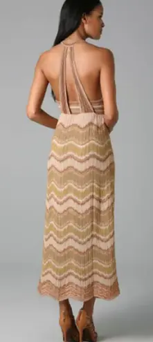 Missoni Lurex Wave V-Neck Scallop Hem Sleeveless Maxi Dress Gold Multi Womens 40