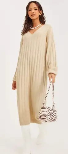 VERO MODA Doffy Long Sleeve V Neck Rib Sweater Dress Irish Cream Melange M