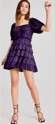 Ulla Johnson Lucette Dress Royal Purple Lago Size 10 Corset Pleated Satin Ruffle