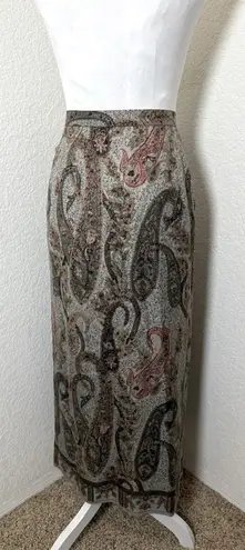 Vintage Talbots Paisley 100% Silk Wrap Maxi Skirt Silver/Beige/Brown 14. NWT Gray