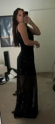 Alamour Black Sequin Gown V Neck