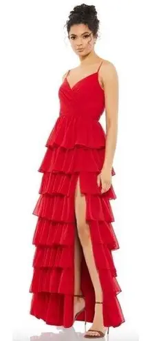Mac Duggal Tiered Ruffle Empire Waist Chiffon Gown in Red Size US 4