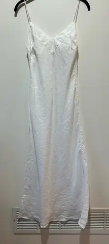 Frette Collection 100% linen nightgown long spaghetti strap quiet luxury size S White