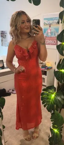 If By Sea Orange Sequin Midi Dress