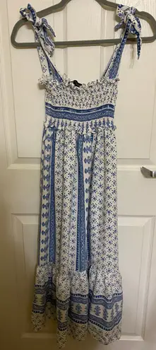 ZARA Blue And White Smocked Maxi Dress