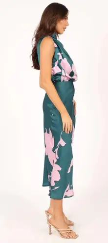 Petal and Pup  Anabelle Green & Pink Floral Satin Halter Neck Midi Dress L