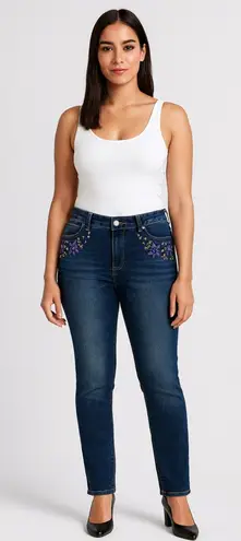 Boston Proper Dark Blue Skinny Jeans with Purple Gem Lined Pockets. Size-2