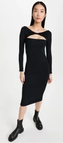 SER.O.YA Irene Black Off Shoulder Cut Out Bodycon Midi Dress Small Emo Goth