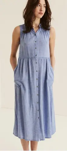 Fat Face Jolene Blue Chambray Button Down Front Maxi Shirt Dress Size 2