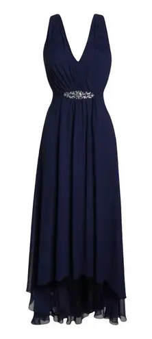 Eliza J Women Sz 8 Navy Blue Embellished Chiffon Gown Formal Elegant Chic Guest