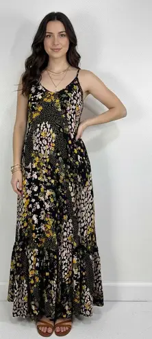 Tribal Jeans Floral Maxi Dress M Boho Black Yellow Pink Summer Sundress Rayon Size M