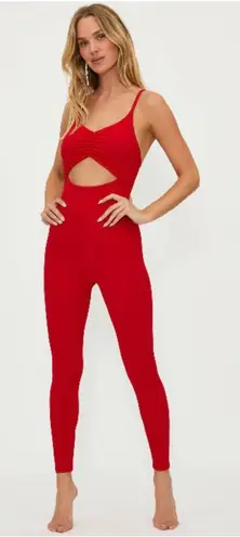 Beach Riot Core Collection Jewel Catsuit Merry Red Waffle Workout Athletic Med