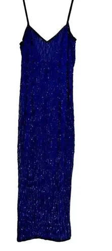 Laurence Kazar Vintage New York Sequin Dress Womens PM Petite Used Blue Silk