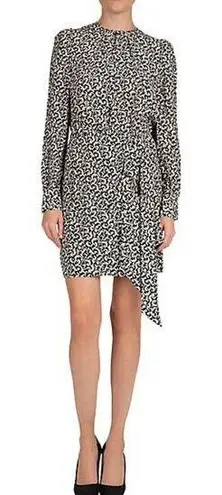The Kooples Silk Mini Dress Baroque Lace-Print Long Sleeve Black Cream Medium