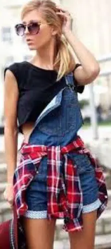 Dollhouse Denim Overalls Sz Large Distressed Coverall Shorts Shortalls Grunge Skater 90s