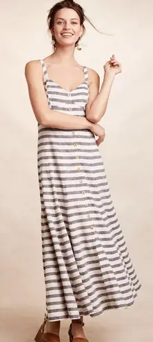 Maeve Anthropologie Women’s Linen Blend Striped Maxi Dress Size 0 Trumpet Skirt