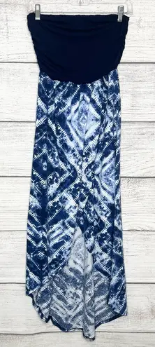Just Be Blue & White Tie Dye Strapless High Low Maxi Dress Size Medium