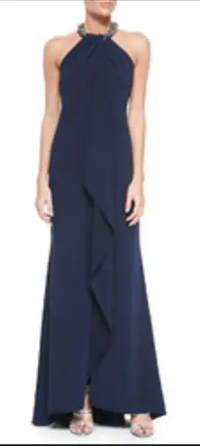 Carmen Marc Valvo Carmen Marc Valvo Women’s Beaded Toga Navy Maxi Dress Size 4