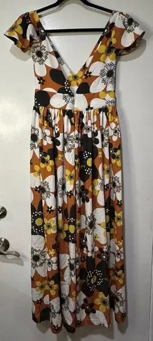 The Bar Dodo Or Jenny Long Midi Dress Flower 7 Brown Print Sz Small NWT Vintage Look