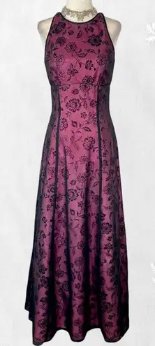 Early 2000's Whimsygoth Black Pink Purple Mesh Rose Crushed Velvet Prom Dress S
