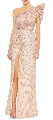 Mac Duggal Embellished Puff One Shoulder Gown Size 0 Apricot 5622 Prom Gala