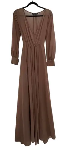 Naked Wardrobe Baltic Born Women's Beige V-neck Long Sleeve Maxi Dress Size Sm.