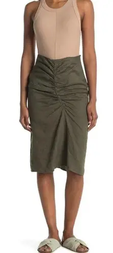 Stateside Linen Ruched Front Slit Skirt in Army Green Size US XS