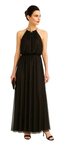 MSK Petite Black Metallic Shimmer Halter Maxi Gown Women’s Size 10P