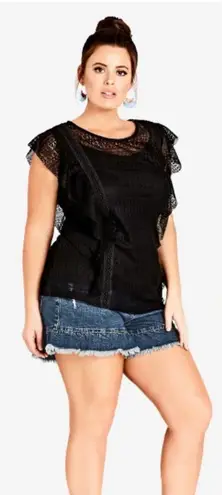 City Chic Dreamy Lace Frilled Top Black