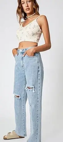 Cider Women's Denim Basic Ripped Jeans Light Wash High Rise Size L NWT