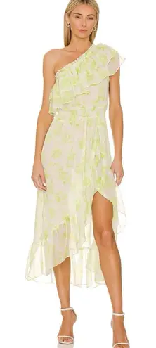 MISA Los Angeles Rumi One Shoulder Midi Dress Green White Honeydew Blossom Small
