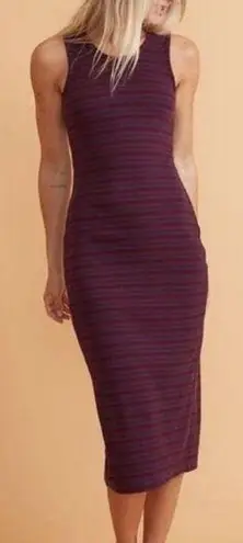 Marine layer Lexi Rib Daytime Midi Tank Dress Cabernet Navy Stripe Size Large